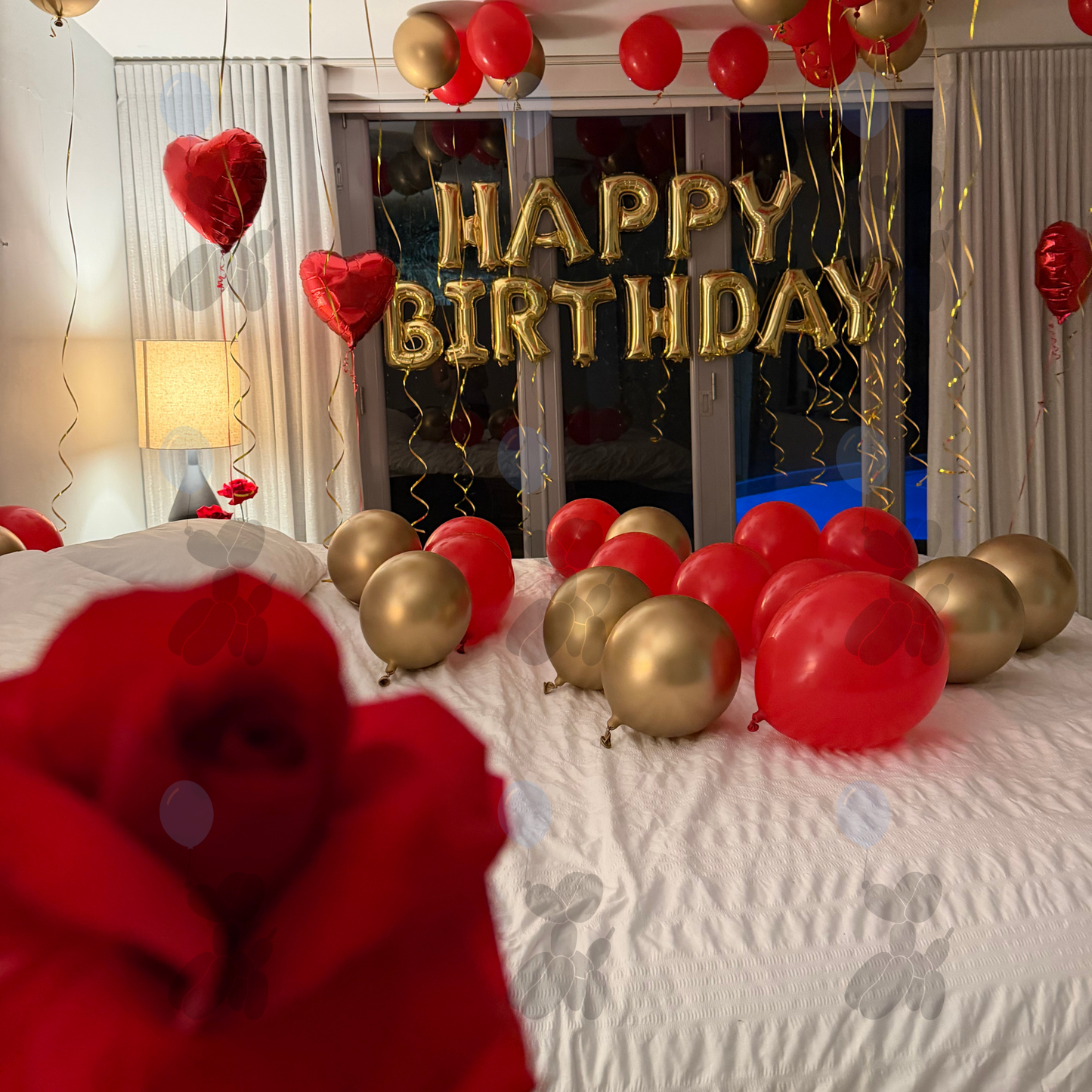 Luxury Red & Gold Birthday Room Decor